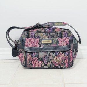 Jordache Vintage Pink Floral Woven Overnight Carry On Luggage Travel Bag Strap